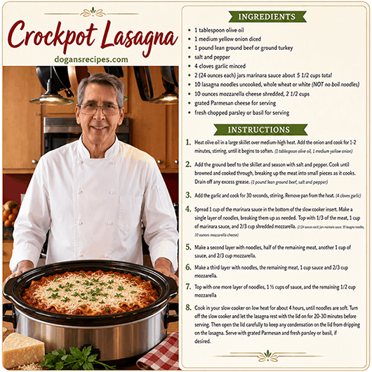 Crockpot lasagna with layers of pasta, rich meat sauce, and melted mozzarella cheese, served directly from a slow cooker insert